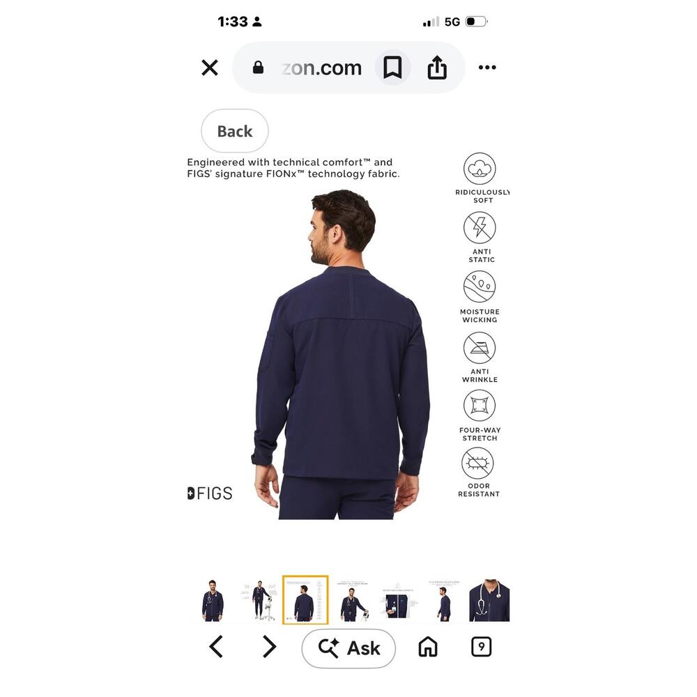 Figs Technical Collection Zapote Jacket Men M Scrubs Navy Full Zip Healthcare - Picture 5 of 13